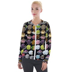 Glitch Glitchen Npc Cubimals Pattern Velvet Zip Up Jacket by WetdryvacsLair