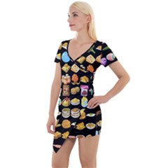 Glitch Glitchen Food Pattern One Short Sleeve Asymmetric Mini Dress by WetdryvacsLair