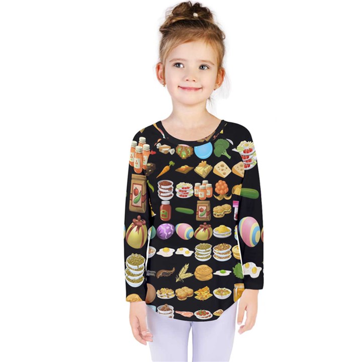 Glitch Glitchen Food Pattern One Kids  Long Sleeve Tee