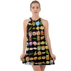 Glitch Glitchen Food Pattern One Halter Tie Back Chiffon Dress by WetdryvacsLair