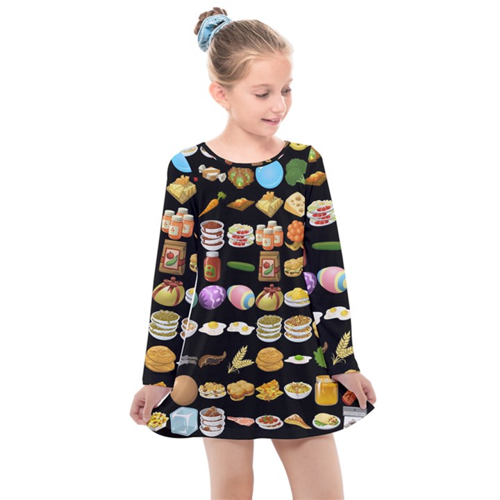 Glitch Glitchen Food Pattern One Kids  Long Sleeve Dress