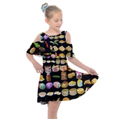 Glitch Glitchen Food Pattern One Kids  Shoulder Cutout Chiffon Dress