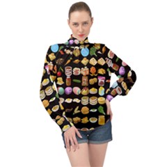 Glitch Glitchen Food Pattern One High Neck Long Sleeve Chiffon Top by WetdryvacsLair