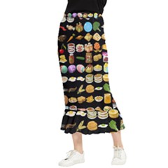 Glitch Glitchen Food Pattern One Maxi Fishtail Chiffon Skirt