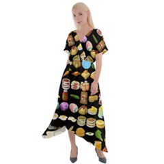 Glitch Glitchen Food Pattern One Cross Front Sharkbite Hem Maxi Dress