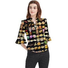 Glitch Glitchen Food Pattern One Loose Horn Sleeve Chiffon Blouse