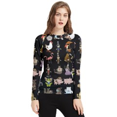 Glitch Glitchen Npc Animals And Characters Pattern Women s Long Sleeve Rash Guard