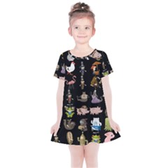 Glitch Glitchen Npc Animals And Characters Pattern Kids  Simple Cotton Dress by WetdryvacsLair