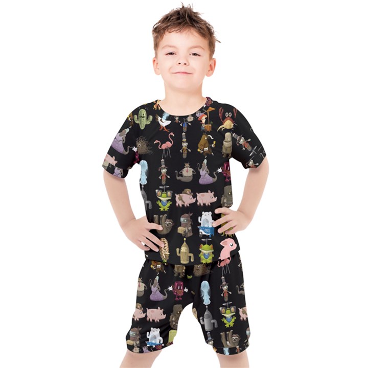 Glitch Glitchen Npc Animals And Characters Pattern Kids  Tee and Shorts Set