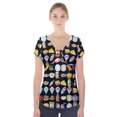 Glitch Glitchen Food Pattern Two Short Sleeve Front Detail Top by WetdryvacsLair