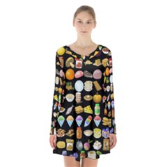 Glitch Glitchen Food Pattern Two Long Sleeve Velvet V-neck Dress by WetdryvacsLair