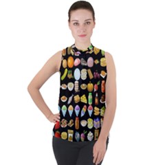 Glitch Glitchen Food Pattern Two Mock Neck Chiffon Sleeveless Top by WetdryvacsLair