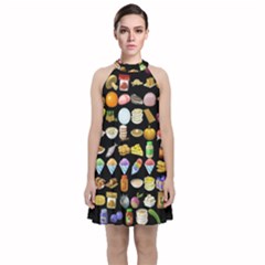 Glitch Glitchen Food Pattern Two Velvet Halter Neckline Dress  by WetdryvacsLair