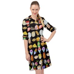 Glitch Glitchen Food Pattern Two Long Sleeve Mini Shirt Dress by WetdryvacsLair