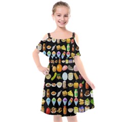 Glitch Glitchen Food Pattern Two Kids  Cut Out Shoulders Chiffon Dress by WetdryvacsLair