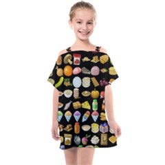 Glitch Glitchen Food Pattern Two Kids  One Piece Chiffon Dress by WetdryvacsLair