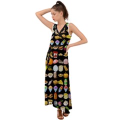 Glitch Glitchen Food Pattern Two V-neck Chiffon Maxi Dress by WetdryvacsLair