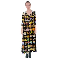 Glitch Glitchen Food Pattern Two Button Up Maxi Dress