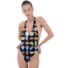 Glitch Glitchen Food Pattern Two Backless Halter One Piece Swimsuit by WetdryvacsLair