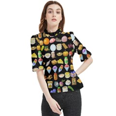 Glitch Glitchen Food Pattern Two Frill Neck Blouse