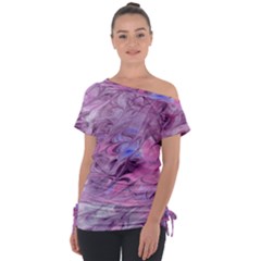 Flowing Marbling Patterns Off Shoulder Tie-up Tee