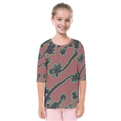 Tropical Style Floral Motif Print Pattern Kids  Quarter Sleeve Raglan Tee