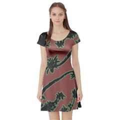 Tropical Style Floral Motif Print Pattern Short Sleeve Skater Dress