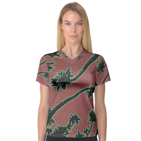 Tropical Style Floral Motif Print Pattern V-neck Sport Mesh Tee by dflcprintsclothing