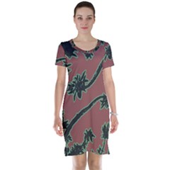 Tropical Style Floral Motif Print Pattern Short Sleeve Nightdress