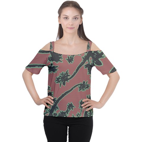 Tropical Style Floral Motif Print Pattern Cutout Shoulder Tee by dflcprintsclothing