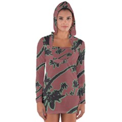 Tropical Style Floral Motif Print Pattern Long Sleeve Hooded T-shirt by dflcprintsclothing