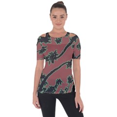 Tropical Style Floral Motif Print Pattern Shoulder Cut Out Short Sleeve Top