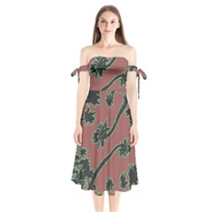 Tropical Style Floral Motif Print Pattern Shoulder Tie Bardot Midi Dress by dflcprintsclothing