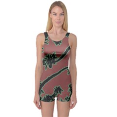 Tropical Style Floral Motif Print Pattern One Piece Boyleg Swimsuit