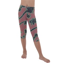 Tropical Style Floral Motif Print Pattern Kids  Lightweight Velour Capri Leggings  by dflcprintsclothing