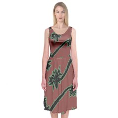 Tropical Style Floral Motif Print Pattern Midi Sleeveless Dress by dflcprintsclothing