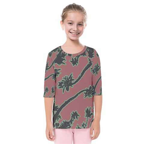 Tropical Style Floral Motif Print Pattern Kids  Quarter Sleeve Raglan Tee by dflcprintsclothing