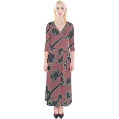 Tropical Style Floral Motif Print Pattern Quarter Sleeve Wrap Maxi Dress by dflcprintsclothing