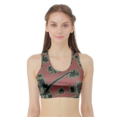 Tropical Style Floral Motif Print Pattern Sports Bra With Border