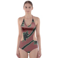 Tropical Style Floral Motif Print Pattern Cut-out One Piece Swimsuit by dflcprintsclothing