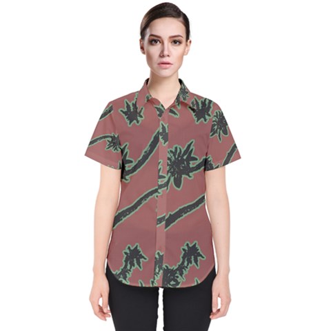 Tropical Style Floral Motif Print Pattern Women s Short Sleeve Shirt by dflcprintsclothing