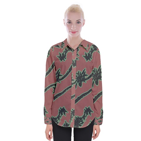 Tropical Style Floral Motif Print Pattern Womens Long Sleeve Shirt by dflcprintsclothing