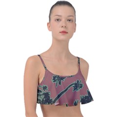 Tropical Style Floral Motif Print Pattern Frill Bikini Top