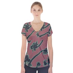 Tropical Style Floral Motif Print Pattern Short Sleeve Front Detail Top by dflcprintsclothing