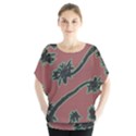 Tropical Style Floral Motif Print Pattern Batwing Chiffon Blouse View1