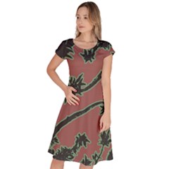 Tropical Style Floral Motif Print Pattern Classic Short Sleeve Dress by dflcprintsclothing