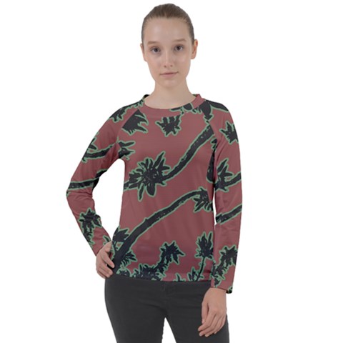 Tropical Style Floral Motif Print Pattern Women s Long Sleeve Raglan Tee by dflcprintsclothing