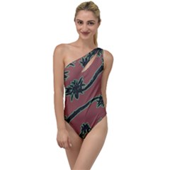 Tropical Style Floral Motif Print Pattern To One Side Swimsuit by dflcprintsclothing