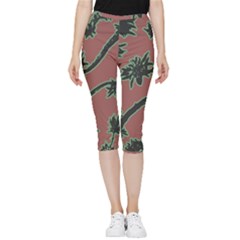 Tropical Style Floral Motif Print Pattern Inside Out Lightweight Velour Capri Leggings 