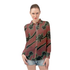 Tropical Style Floral Motif Print Pattern Long Sleeve Chiffon Shirt